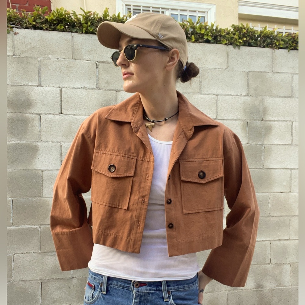 Bec & Bridge button up clay crop top.